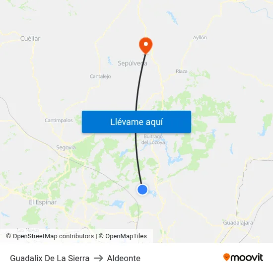 Guadalix De La Sierra to Aldeonte map