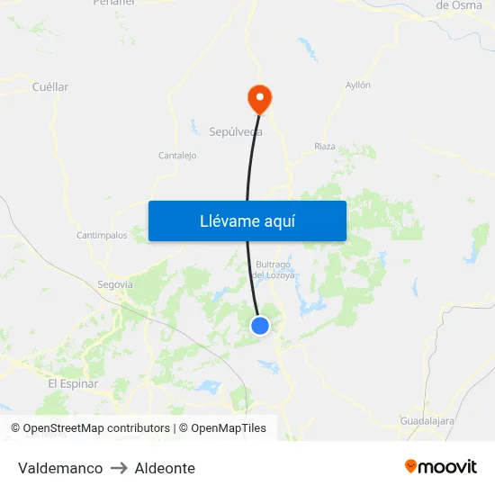 Valdemanco to Aldeonte map