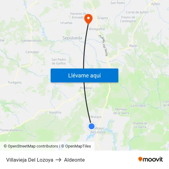 Villavieja Del Lozoya to Aldeonte map
