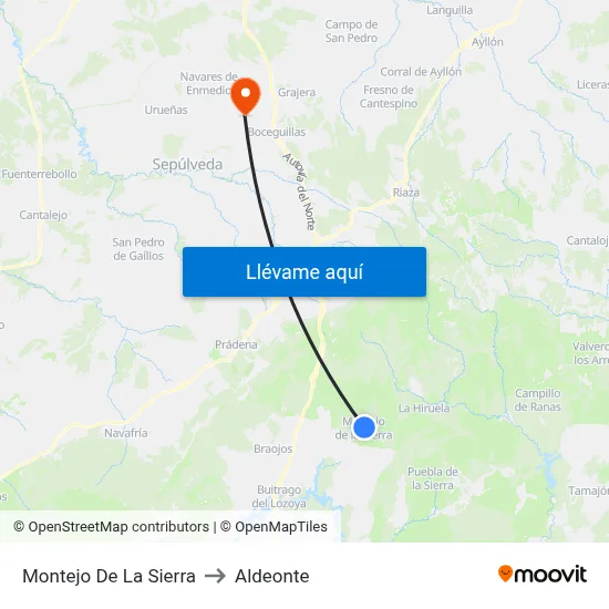 Montejo De La Sierra to Aldeonte map