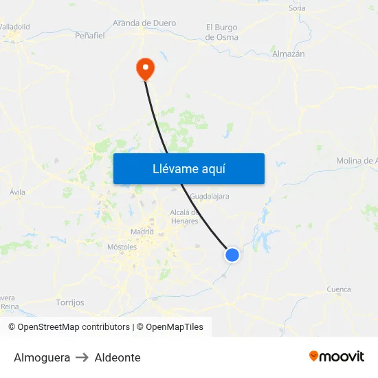 Almoguera to Aldeonte map