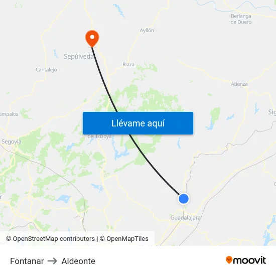 Fontanar to Aldeonte map