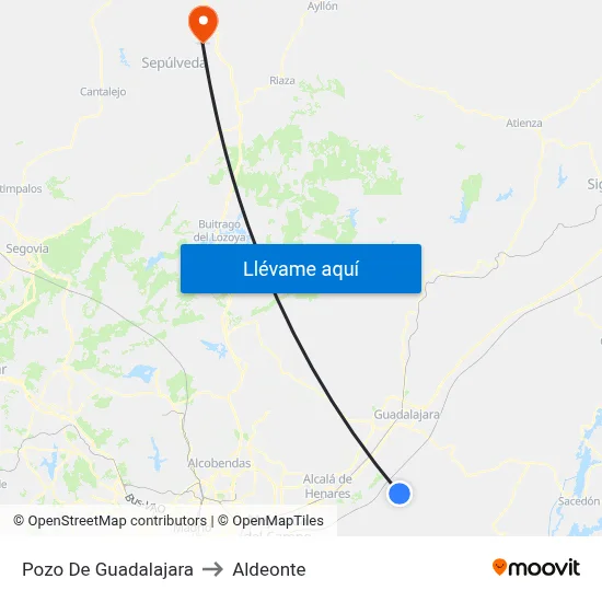 Pozo De Guadalajara to Aldeonte map