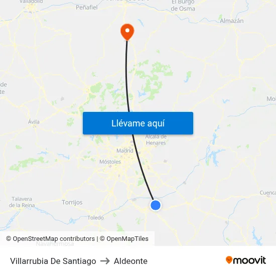 Villarrubia De Santiago to Aldeonte map