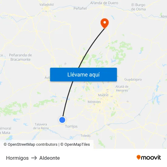 Hormigos to Aldeonte map