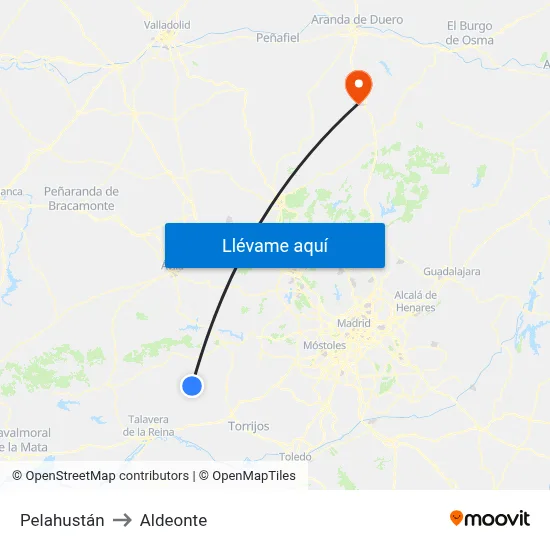 Pelahustán to Aldeonte map