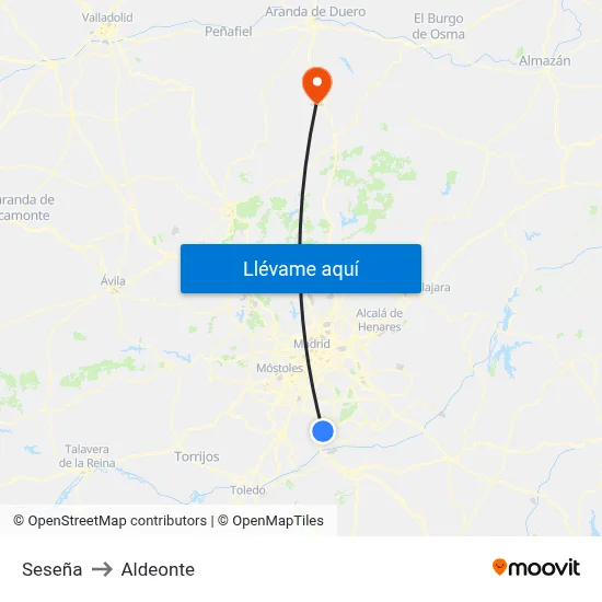 Seseña to Aldeonte map
