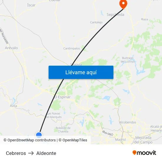 Cebreros to Aldeonte map