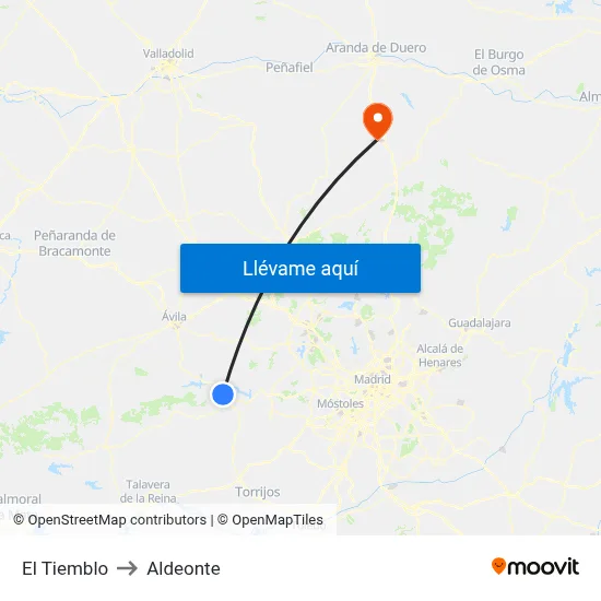 El Tiemblo to Aldeonte map