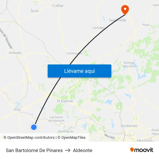 San Bartolomé De Pinares to Aldeonte map