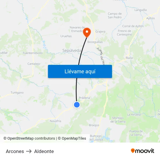 Arcones to Aldeonte map