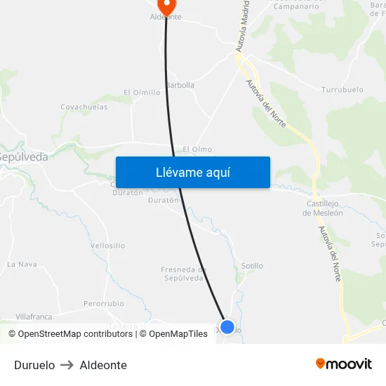 Duruelo to Aldeonte map