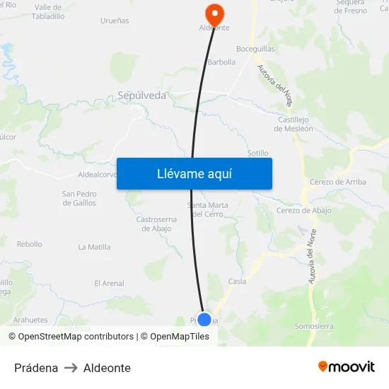 Prádena to Aldeonte map