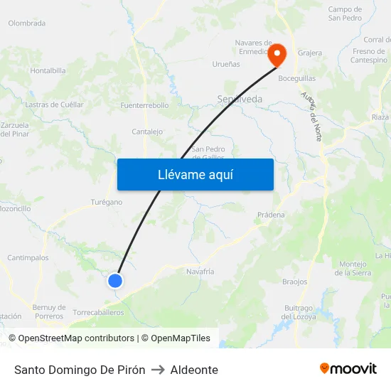 Santo Domingo De Pirón to Aldeonte map
