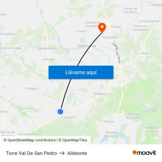 Torre Val De San Pedro to Aldeonte map