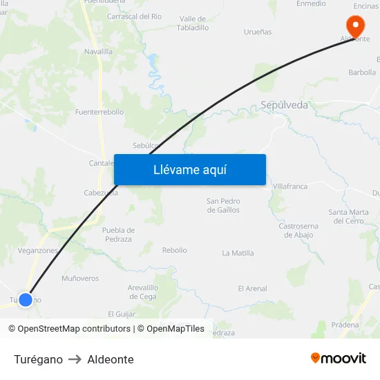 Turégano to Aldeonte map