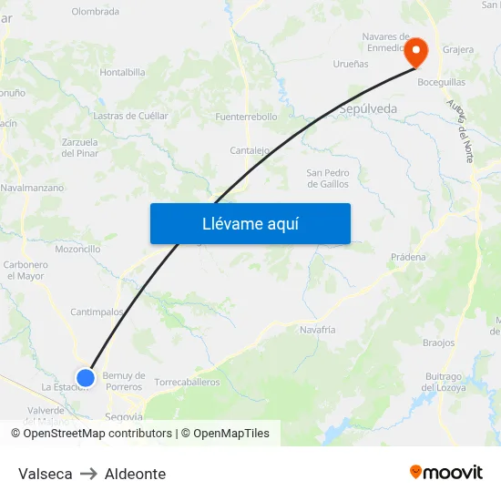 Valseca to Aldeonte map