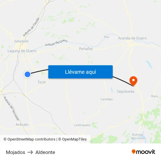 Mojados to Aldeonte map