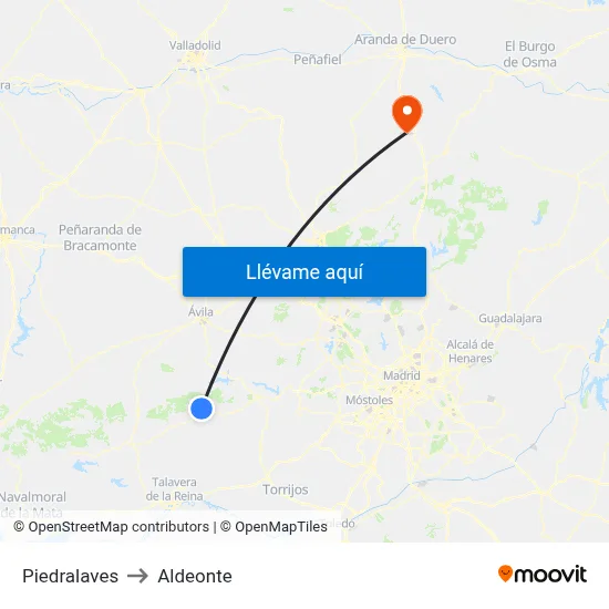 Piedralaves to Aldeonte map