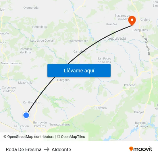 Roda De Eresma to Aldeonte map