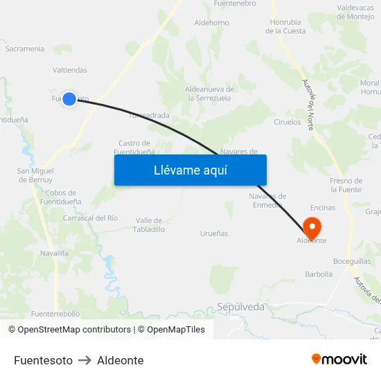 Fuentesoto to Aldeonte map