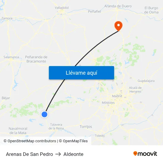 Arenas De San Pedro to Aldeonte map