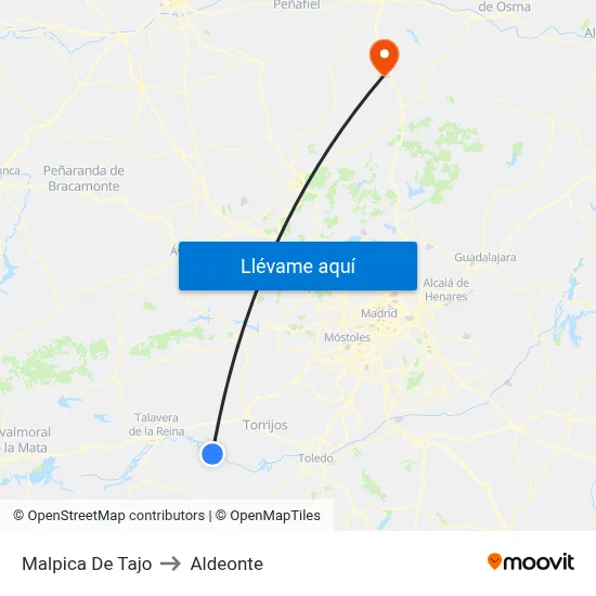Malpica De Tajo to Aldeonte map