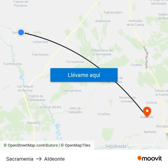 Sacramenia to Aldeonte map