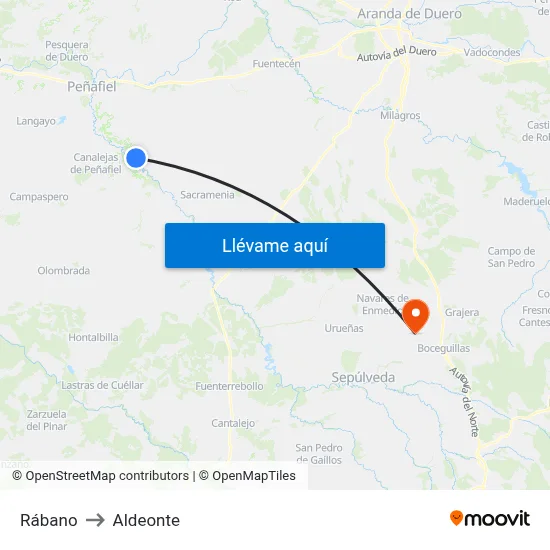 Rábano to Aldeonte map