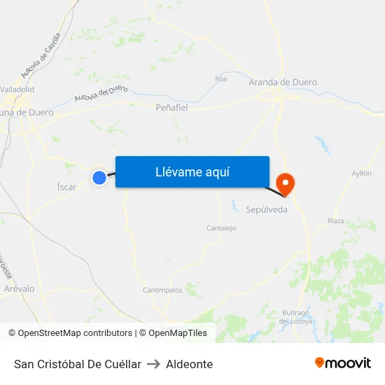 San Cristóbal De Cuéllar to Aldeonte map
