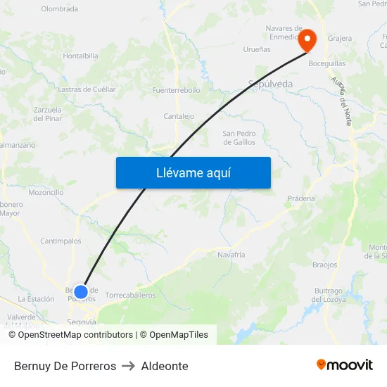 Bernuy De Porreros to Aldeonte map