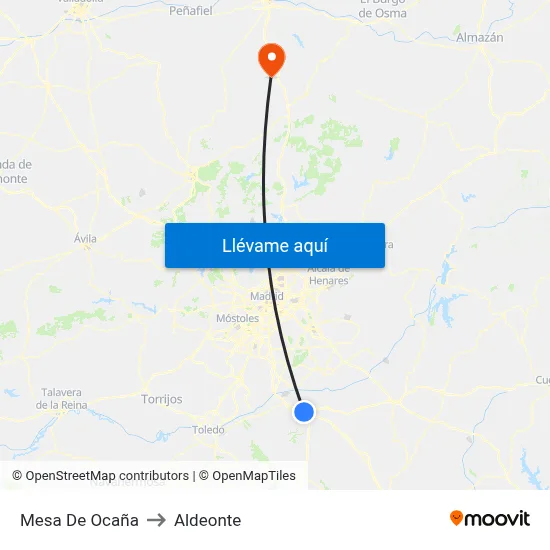 Mesa De Ocaña to Aldeonte map