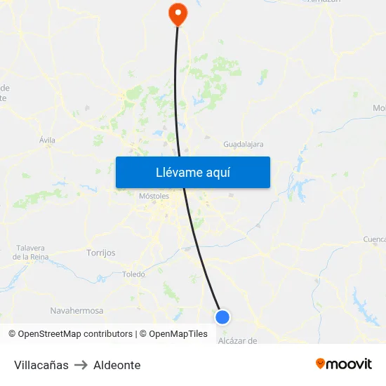 Villacañas to Aldeonte map