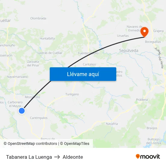 Tabanera La Luenga to Aldeonte map