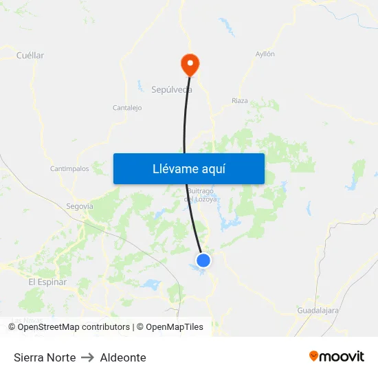 Sierra Norte to Aldeonte map