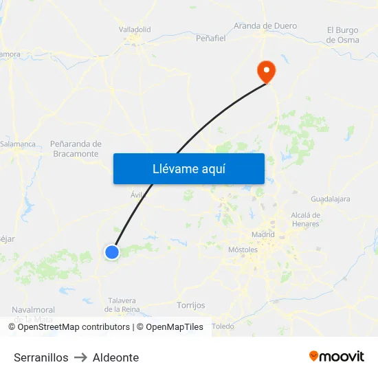 Serranillos to Aldeonte map