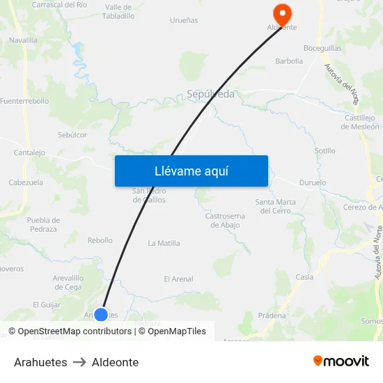 Arahuetes to Aldeonte map
