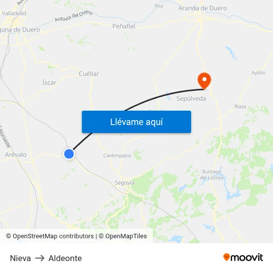 Nieva to Aldeonte map