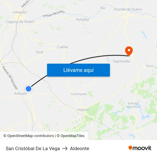 San Cristóbal De La Vega to Aldeonte map