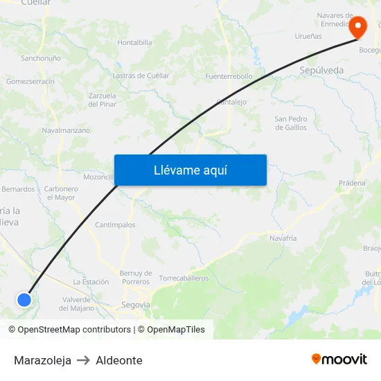 Marazoleja to Aldeonte map