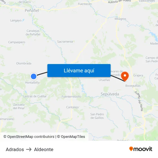 Adrados to Aldeonte map