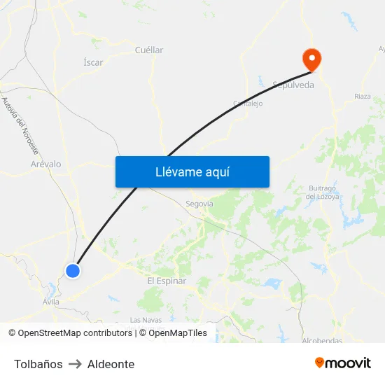 Tolbaños to Aldeonte map