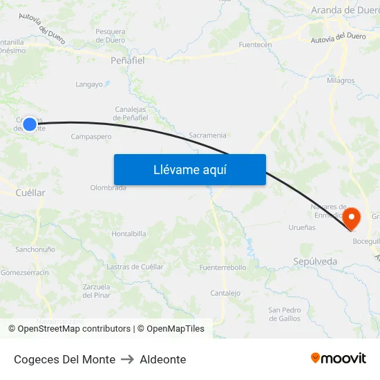 Cogeces Del Monte to Aldeonte map
