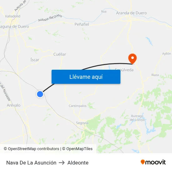 Nava De La Asunción to Aldeonte map