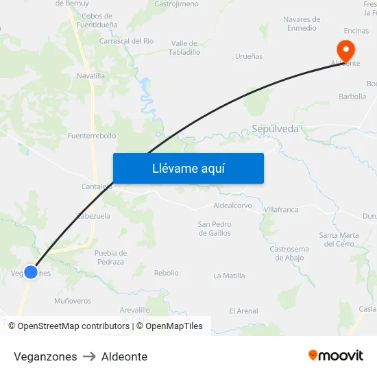Veganzones to Aldeonte map