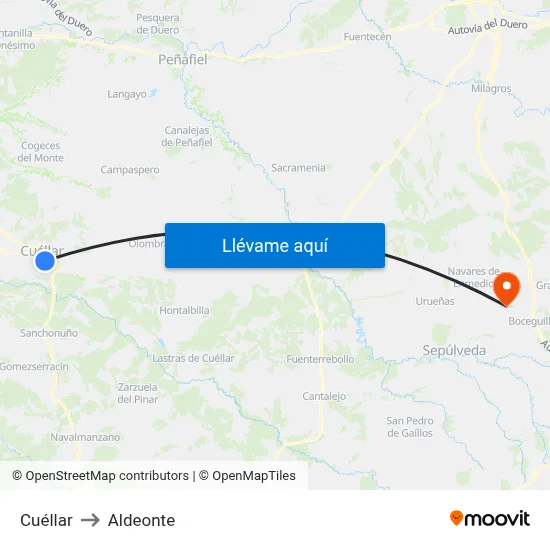 Cuéllar to Aldeonte map