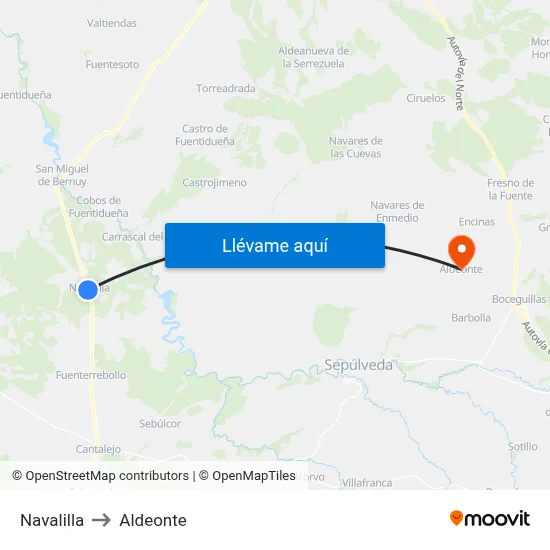 Navalilla to Aldeonte map