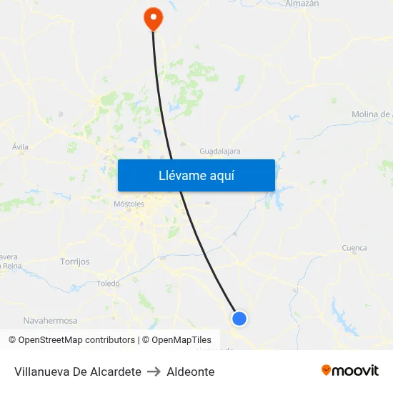 Villanueva De Alcardete to Aldeonte map