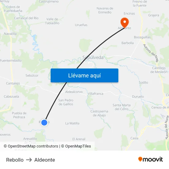 Rebollo to Aldeonte map
