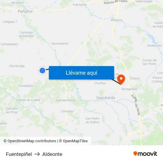 Fuentepiñel to Aldeonte map